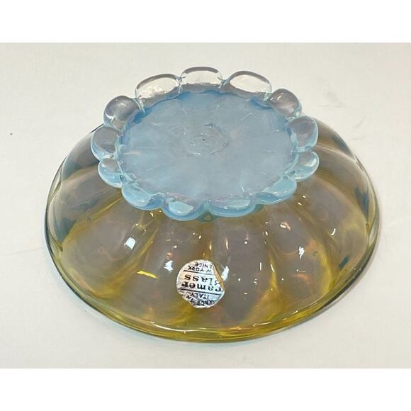 Vintage Murano Art Glass Camer MCM Yellow Blue Small Footed Bowl - Picture 9 of 15